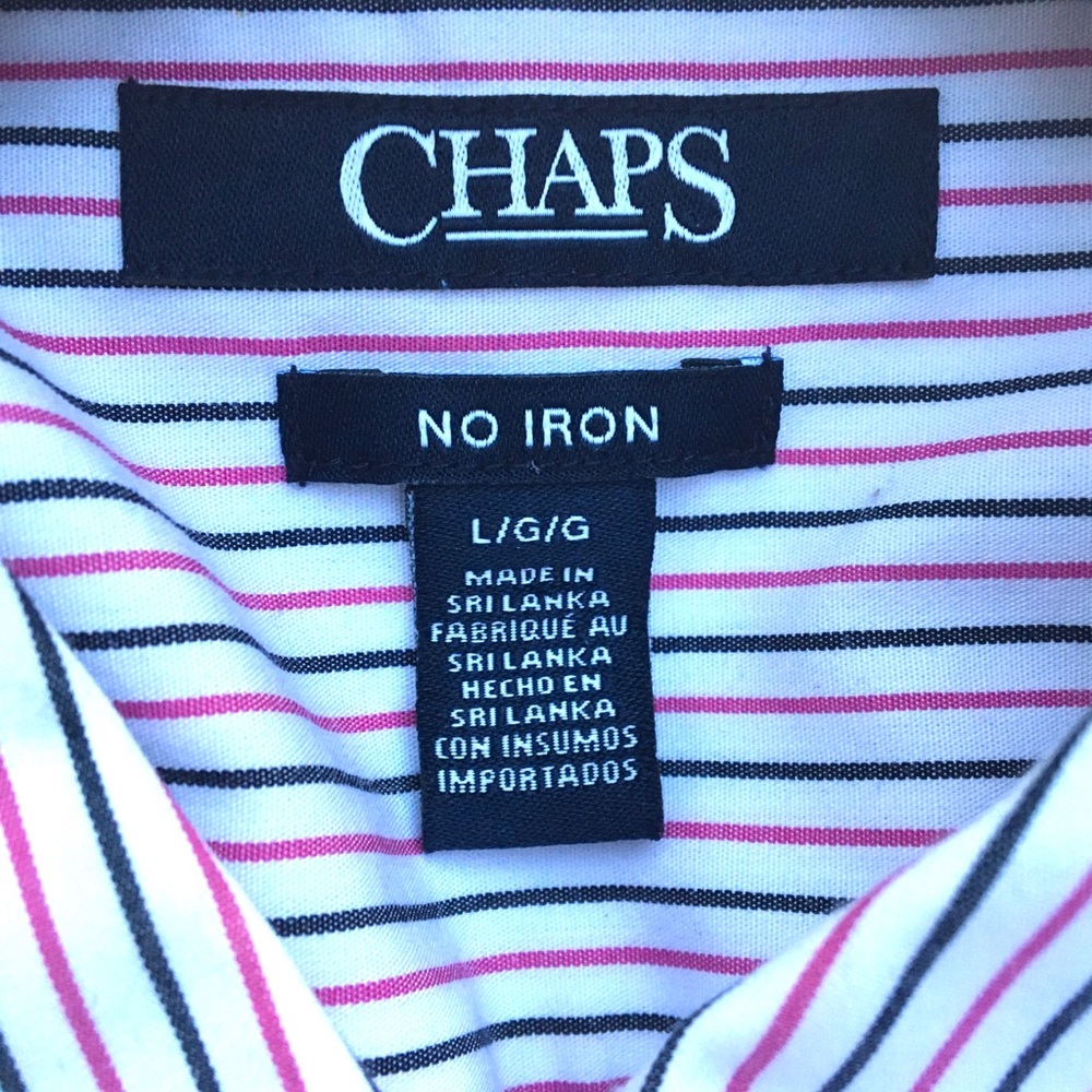 Chaps White Pink Stripe 3/4 Sleeve button-down top - Picture 3 of 3